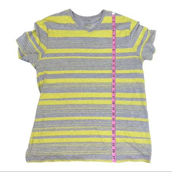 Apt 9 Neon Yellow & Grey Striped V-Neck T-Shirt M - Picture 4 of 8